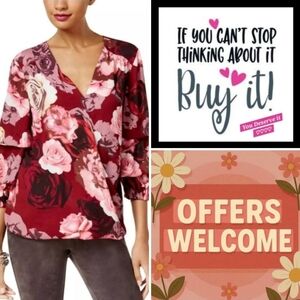 INC International Concepts Red and Pink Floral Blouse. NWOT Size Small
